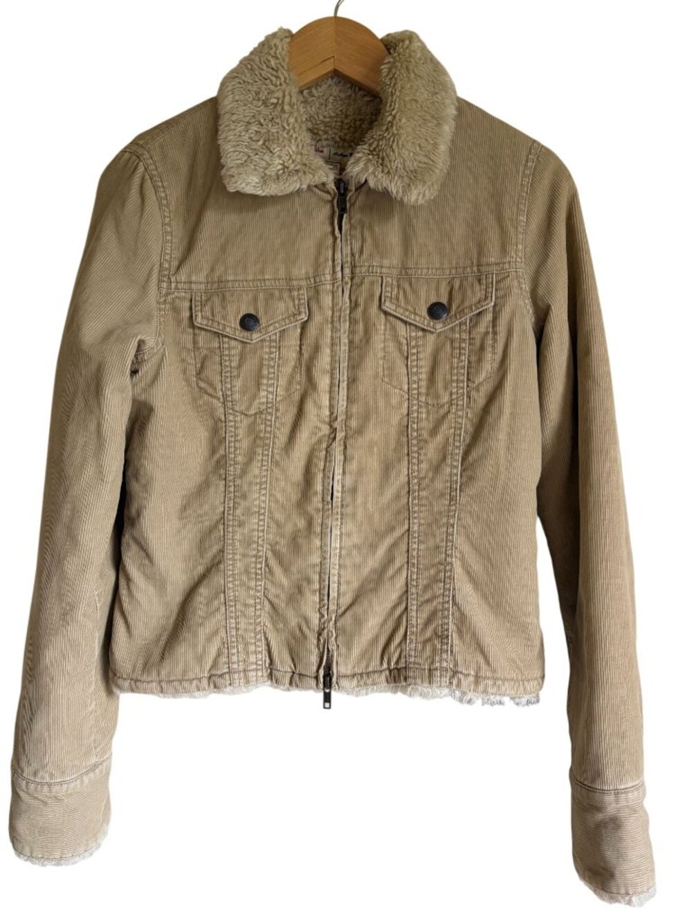 Vintage Abercrombie & Fitch Corduroy Faux Fur Trim Jacket Y2K Size Medium